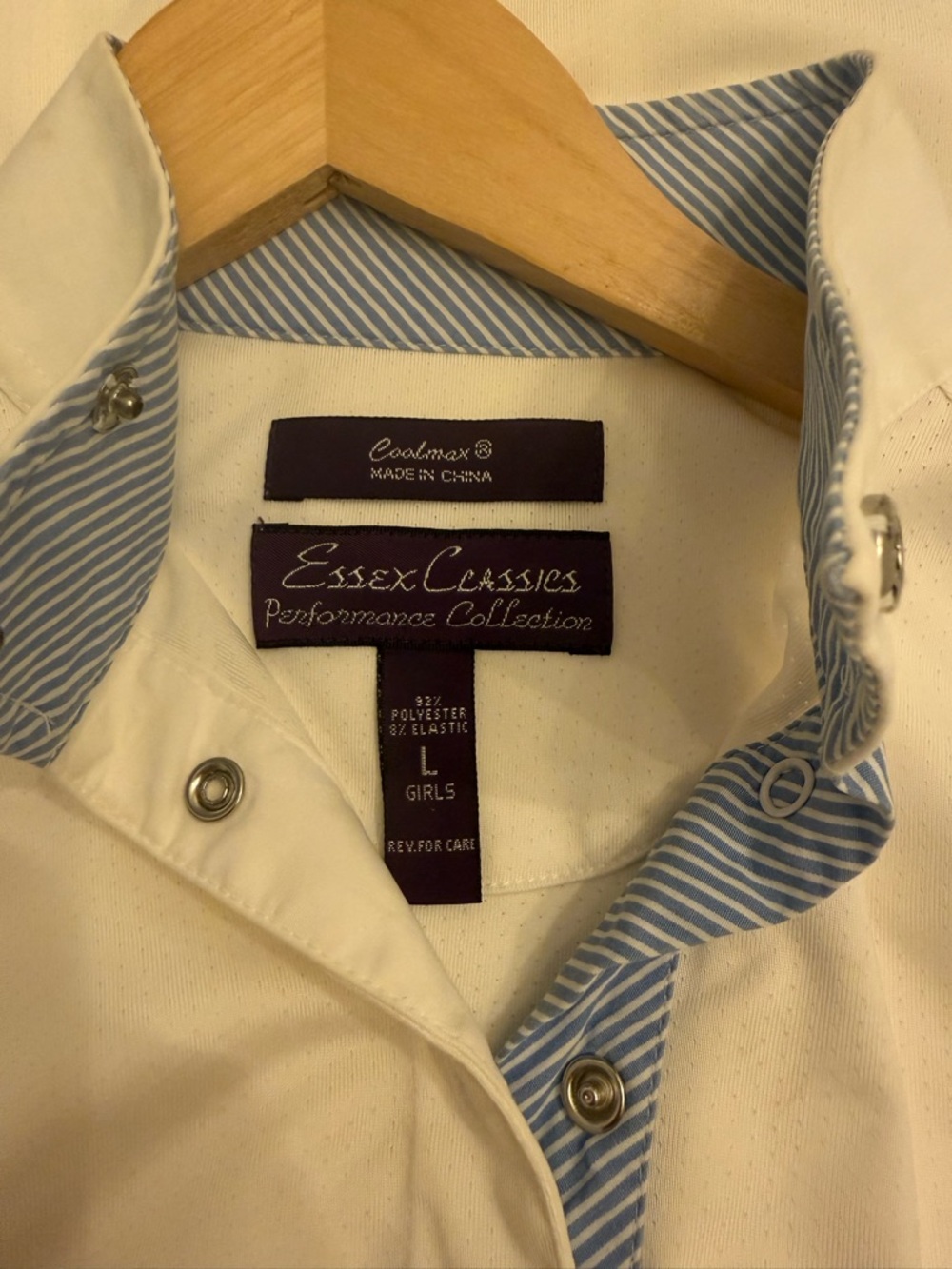 Essex Classics Girls White with Blue Stripe Trim Coolmax